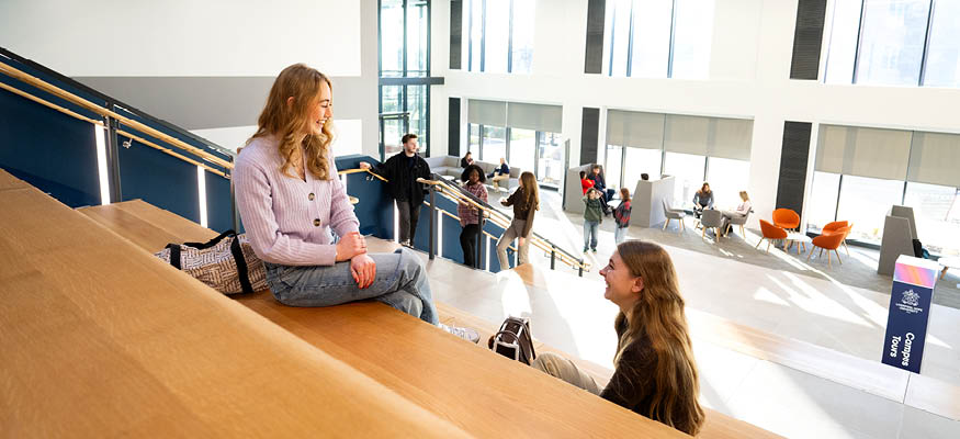 Students sitting in the new i3 building